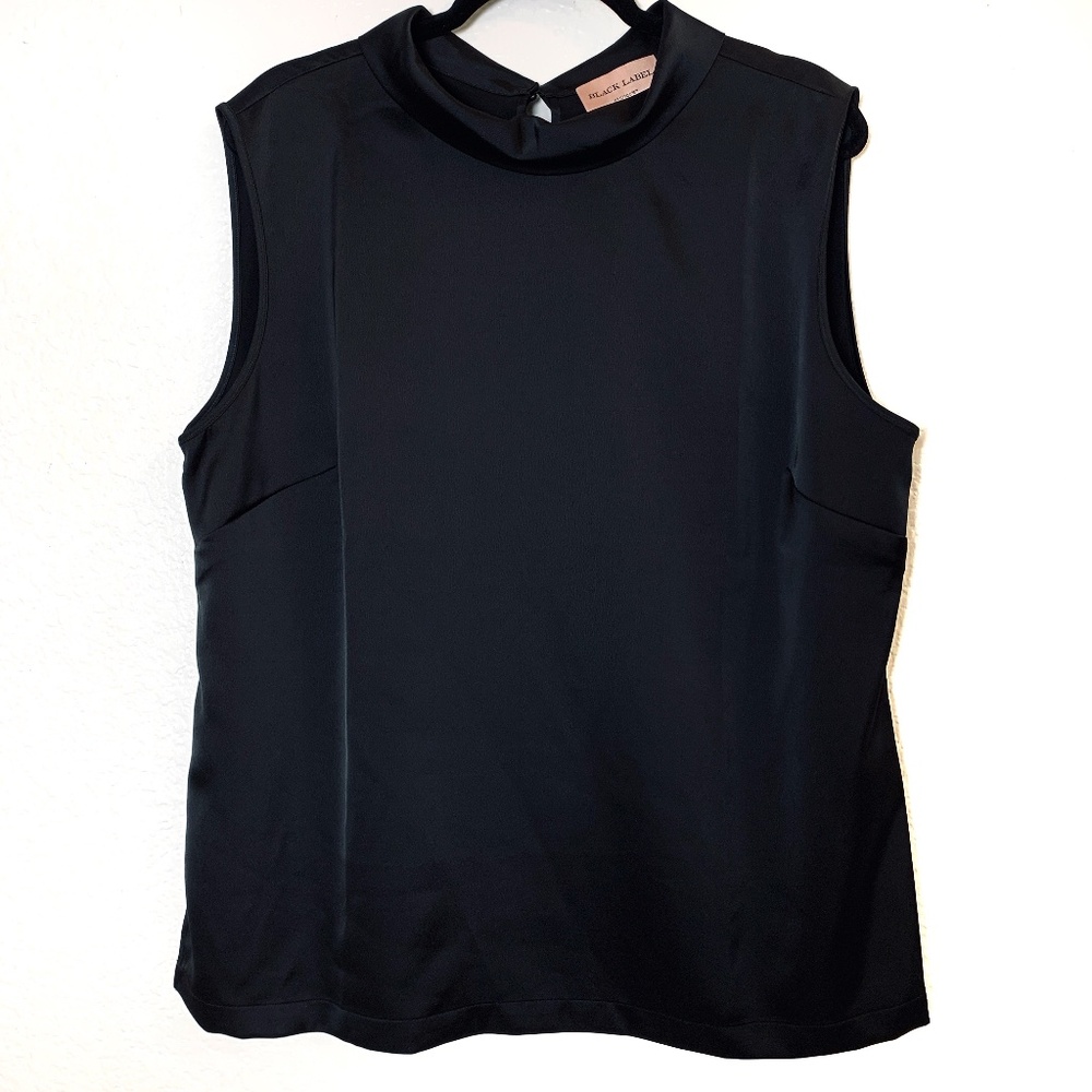 Black Label by Chico's Black Silky Top XL Mock Neck Sleeveless Dressy Party